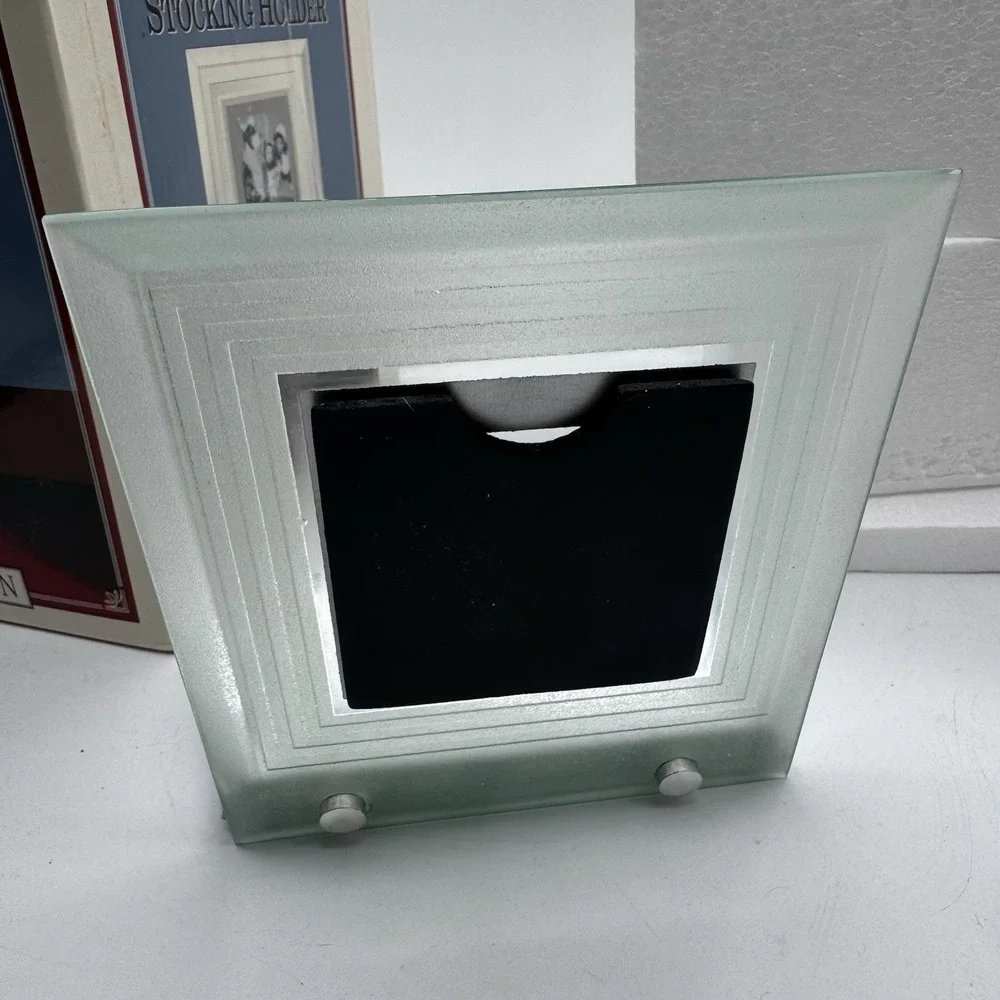 Vtg RESTORATION HARDWARE Silvertone Bevel Glass Frame Stocking Hanger Holder 6